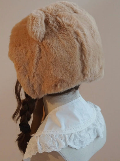 Fur Bear Velour Ribbon Hat