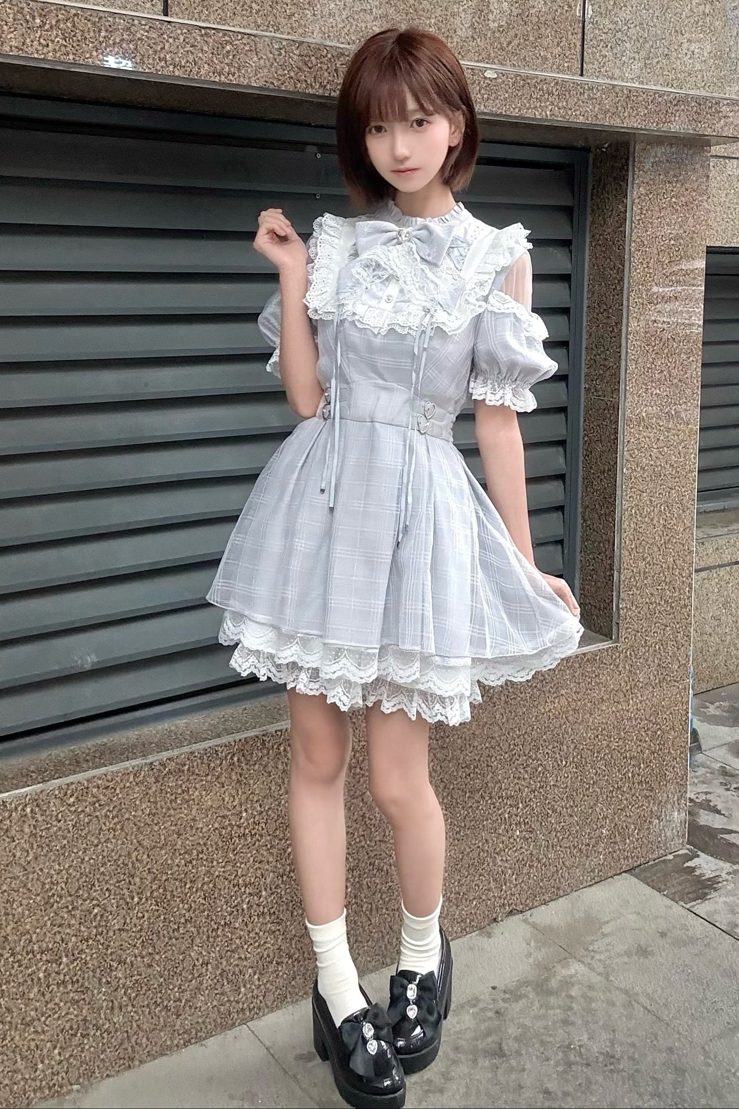 [pre-order] Angel Gray Blue Plaid Dress