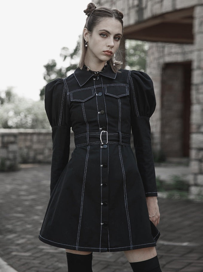 Double Pocket Waist Mark Denim Dress