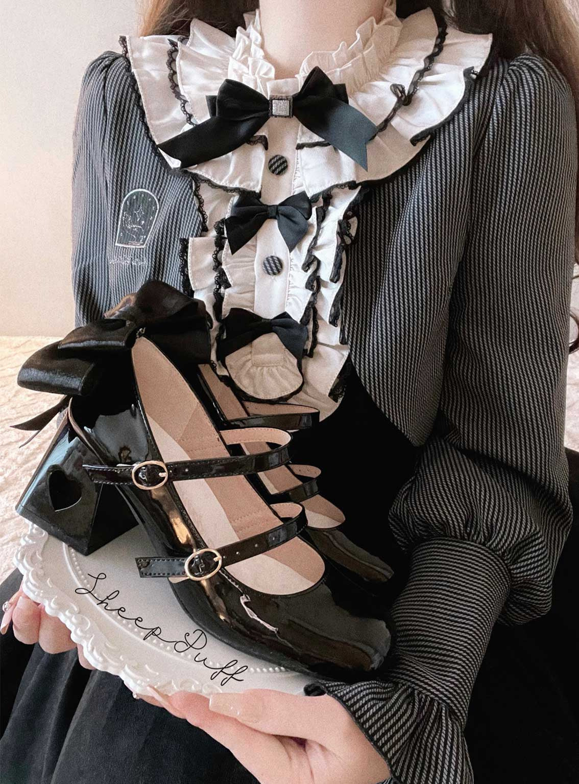 Ribbon Open Heart High Heel Lolita Shoes [jewel Ribbon/normal Ribbon]