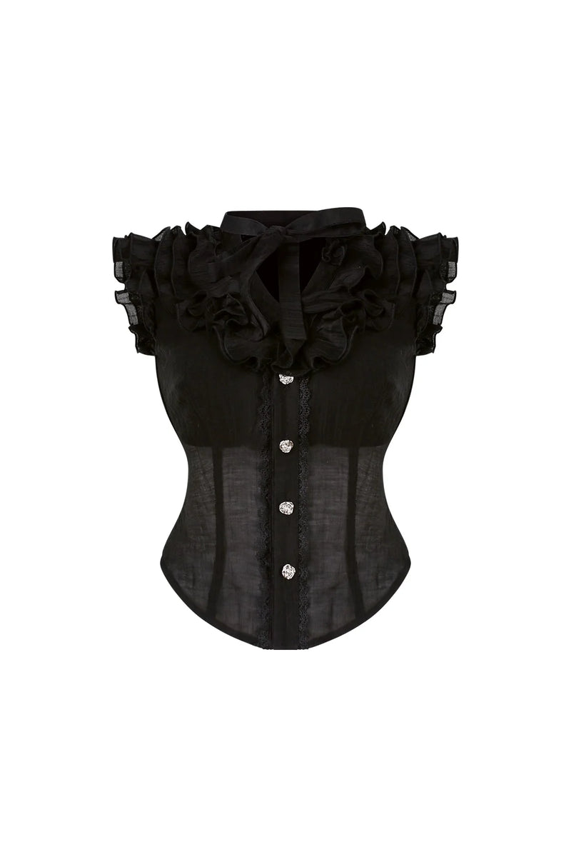 Dark Sheer Sleeveless Top + Tiered Skirt