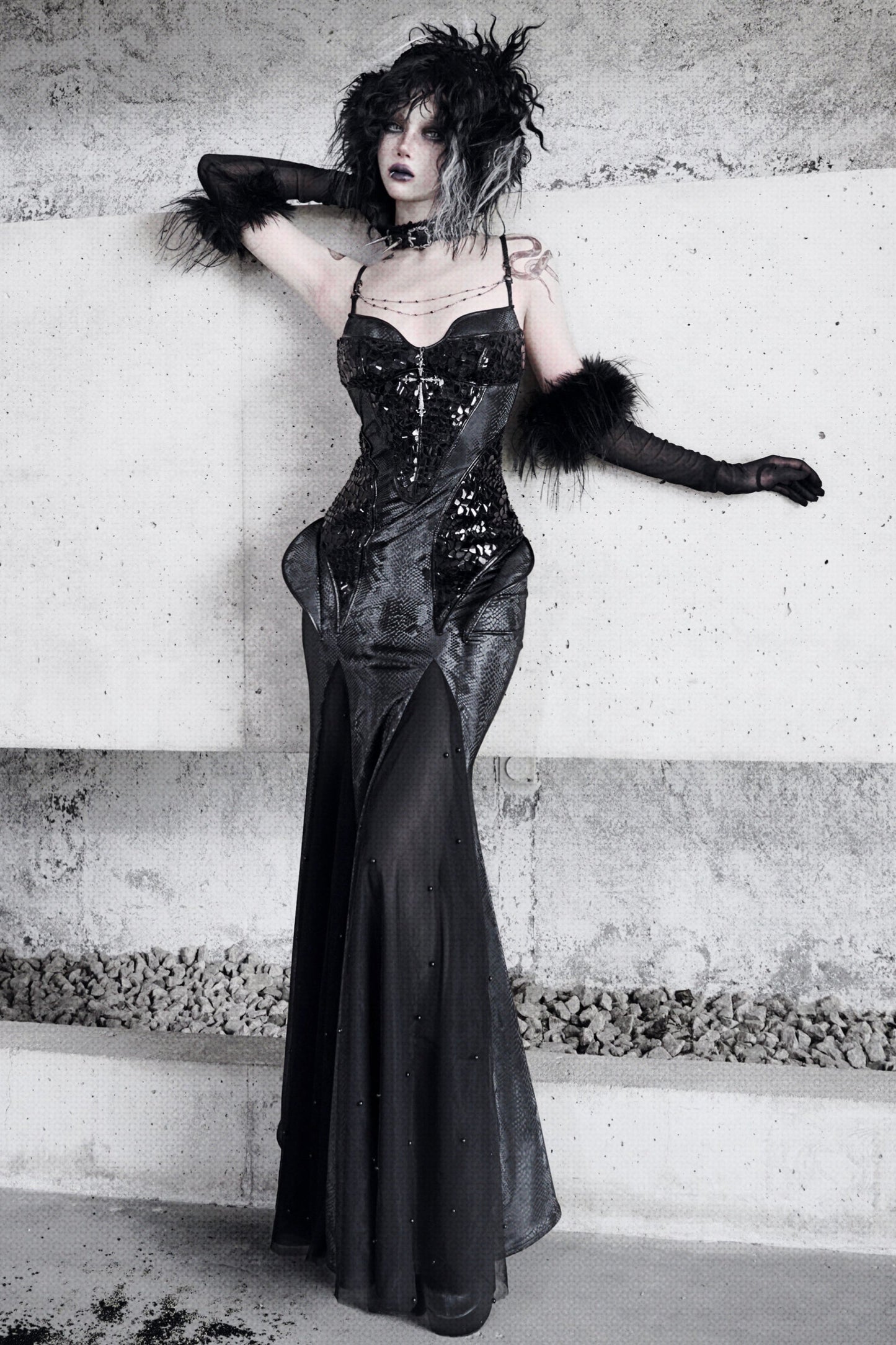 [pre-order] Snake Eyeshadow Dark Mode Dress + Mesh Gloves