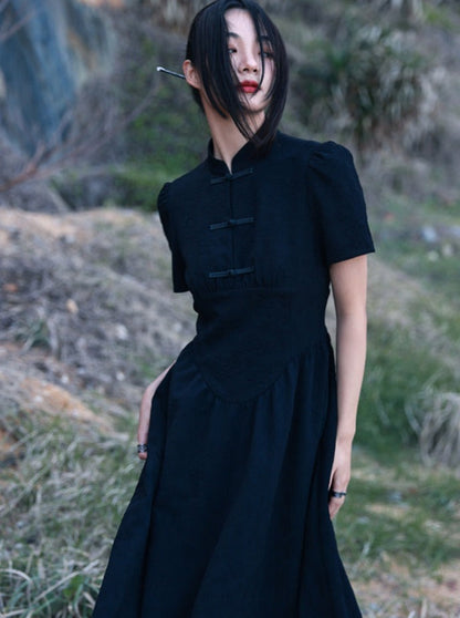 Chinese-style Long Jacquard Dress