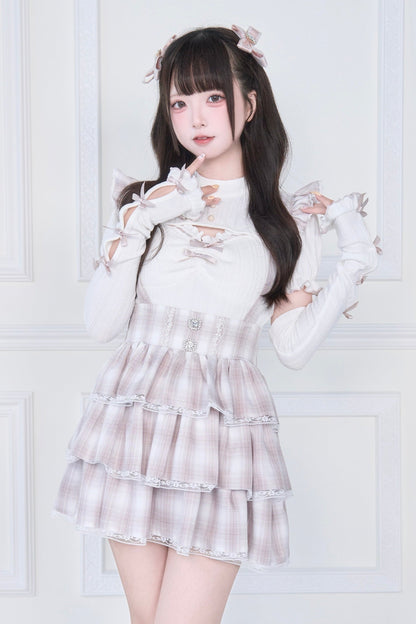 [pre-order] Knit Top With Ribbon Sleeves + Gothic Cross Lace Up Skirt
