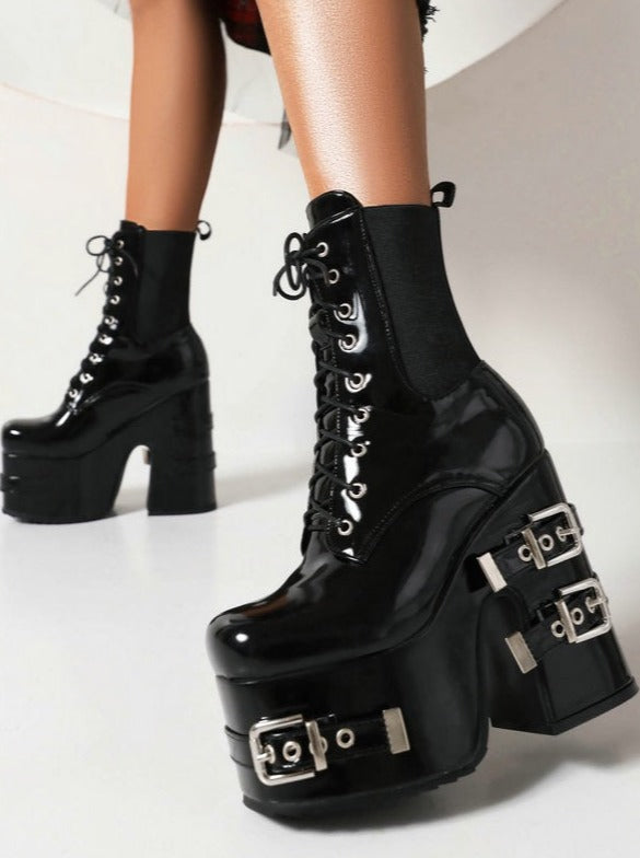 Punk Metal Belt Buckle Elastic Gothic Short Boots