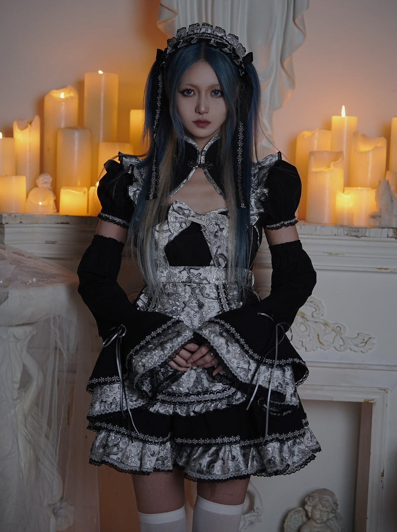 Silver Dragon Maid Gothic Dress + Apron + Arm Cover