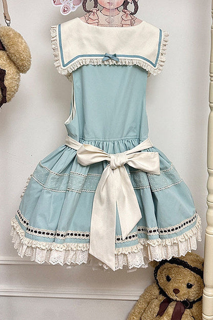 [pre-order Item]chocolate Mint Sailor Collar Girly Maid Dress + Cake Hat