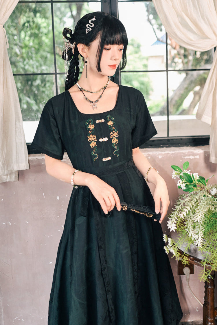 Chinese-style Stitch Jacquard Long Dress