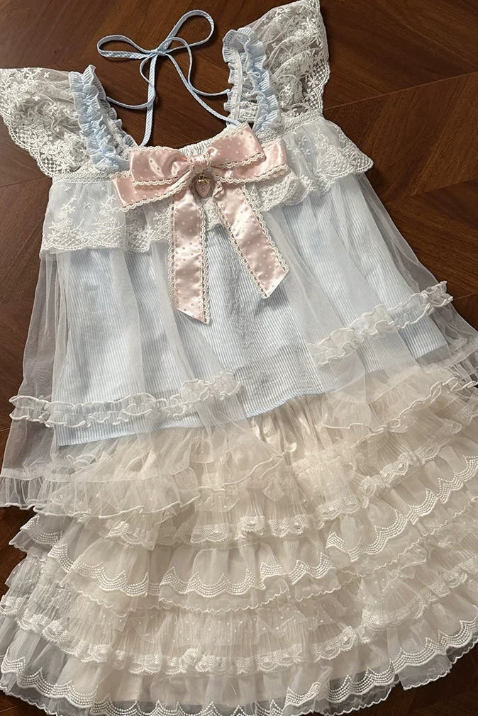 Baby Blue Lace Cami Top + Skirt