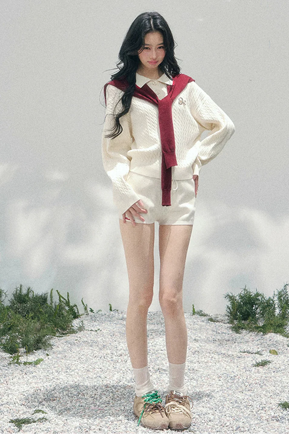 Loose Preppy Sweater + Shorts + Shawl