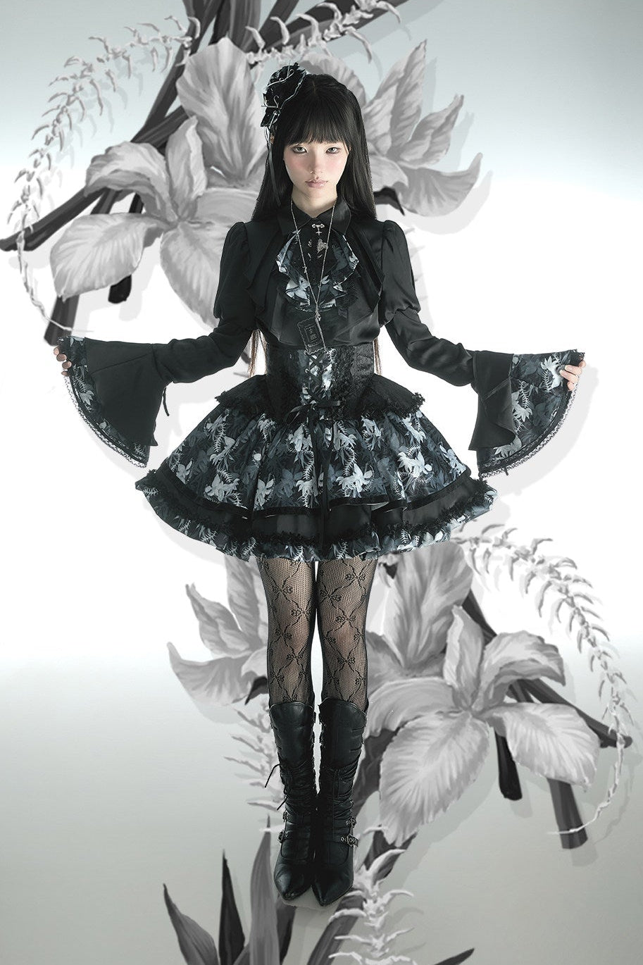 [pre-order Deadline: May 13] Bone Iris Gothic Black Ruffle Shirt + Corset Skirt + Accessories