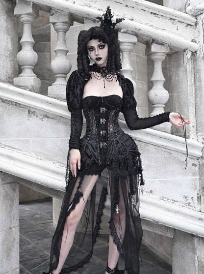 Hell Alice Gothic Dark Fishbone Strap Birdcage Corset Dress Set