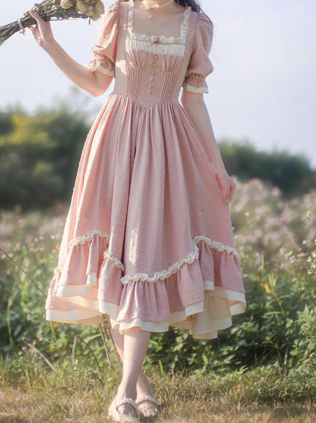 French Girly Retro Dress + Apron + Head Scarf