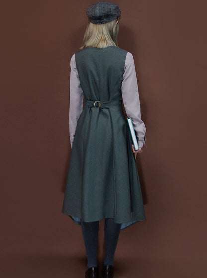 Steam Retro College Style Suit Collar Sleeveless Vest Dress [short/long]