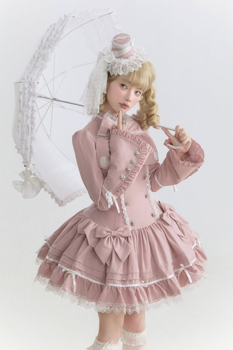 [pre-order Deadline: April 25] Phantom Cat Sweet Ribbon Stripe Lace Bell Sleeve Lolita Dress
