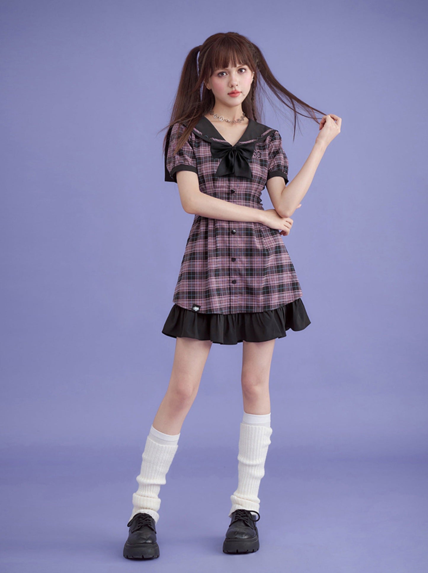 Cool Girly Sailor Checkered Dress
