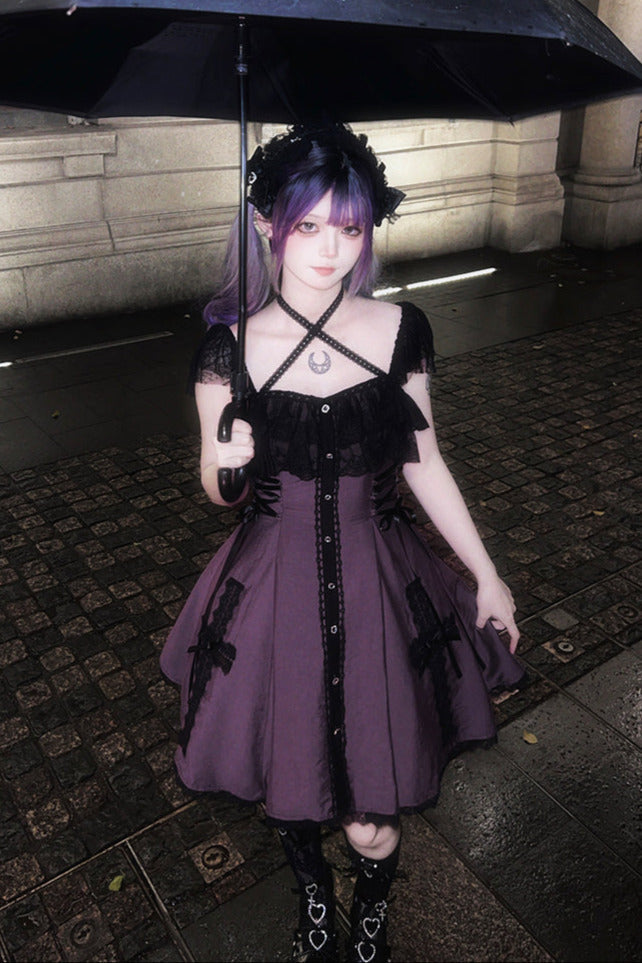 [reservations] Gothic Dark Mine Lace Flying Sleeve Dress + Choker