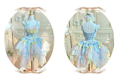 [pre-order Deadline: May 8] Pink X Green/blue X Yellow Fairy Princess Lolita Tulle Lace Bow Layered Dress