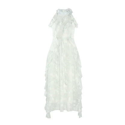 Ruffled Green Chiffon Dress + Outerwear