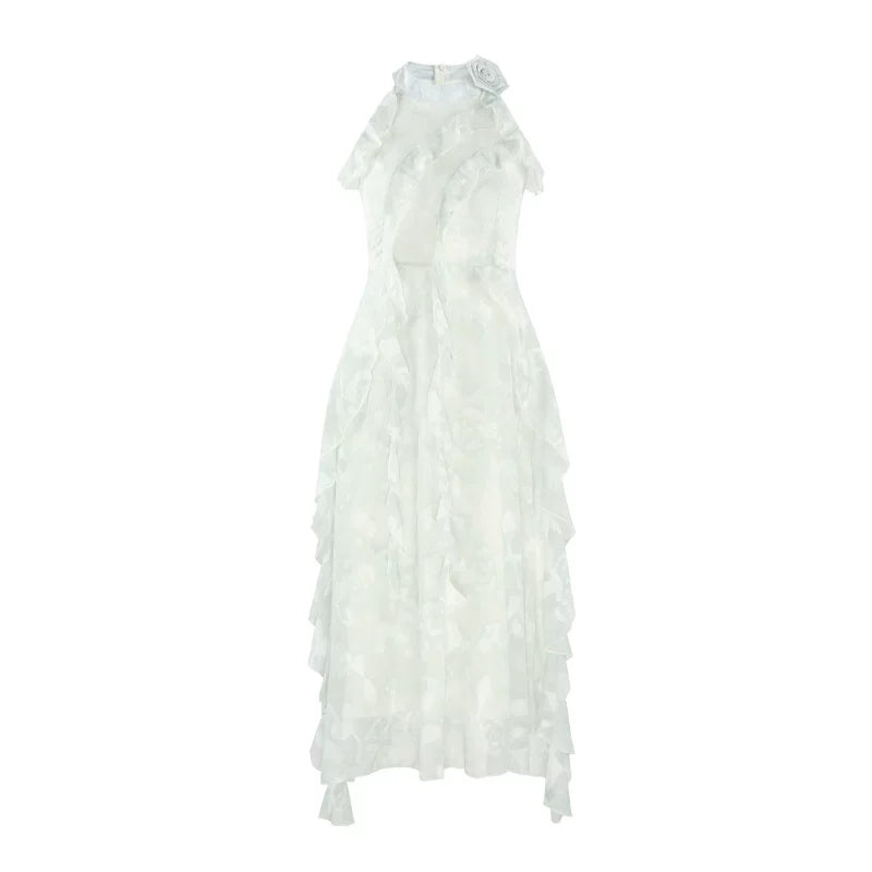 Ruffled Green Chiffon Dress + Outerwear