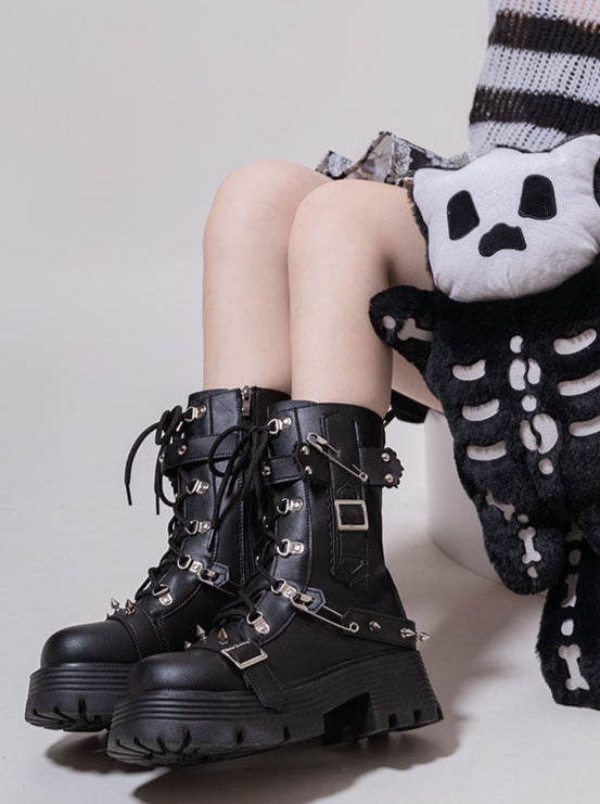 Cool Punk Studs Metal Strap Lolita Boots