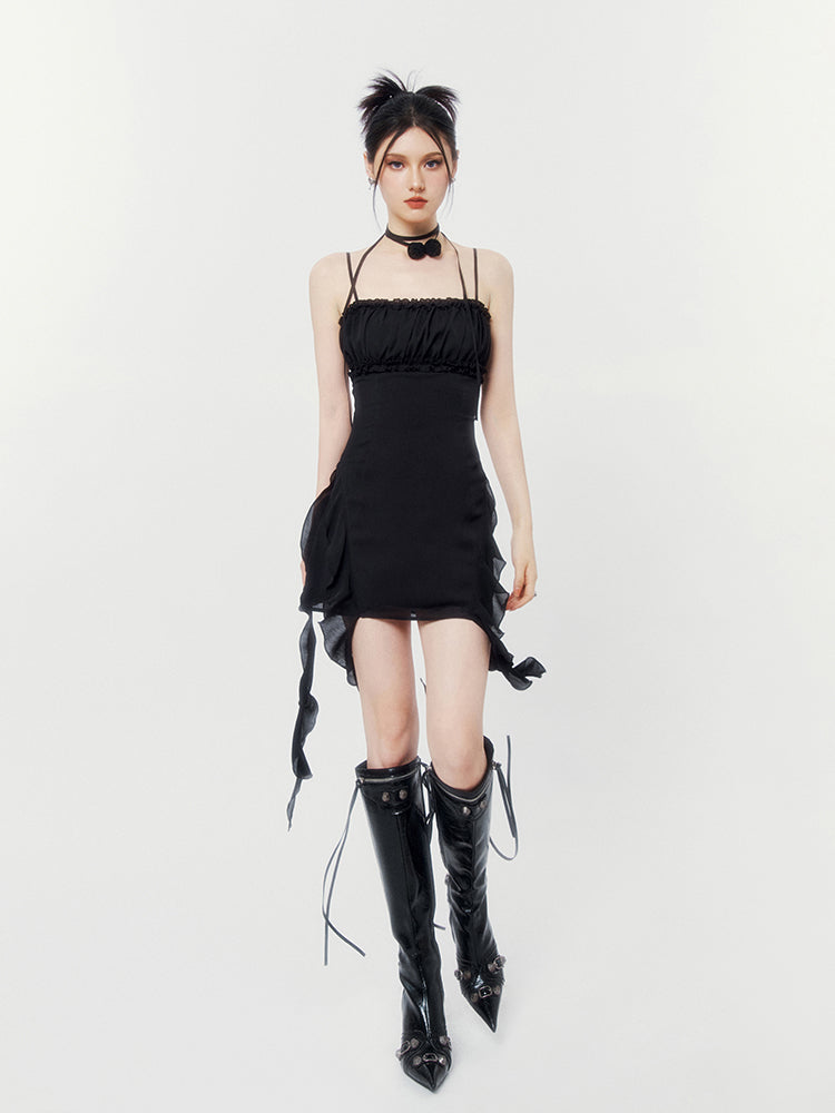 Double Streamer Rose Ruffle Cami Dress