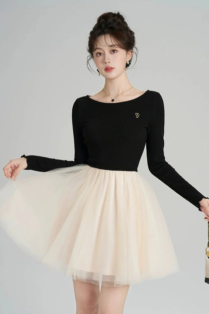 Patchwork Mesh French Dress