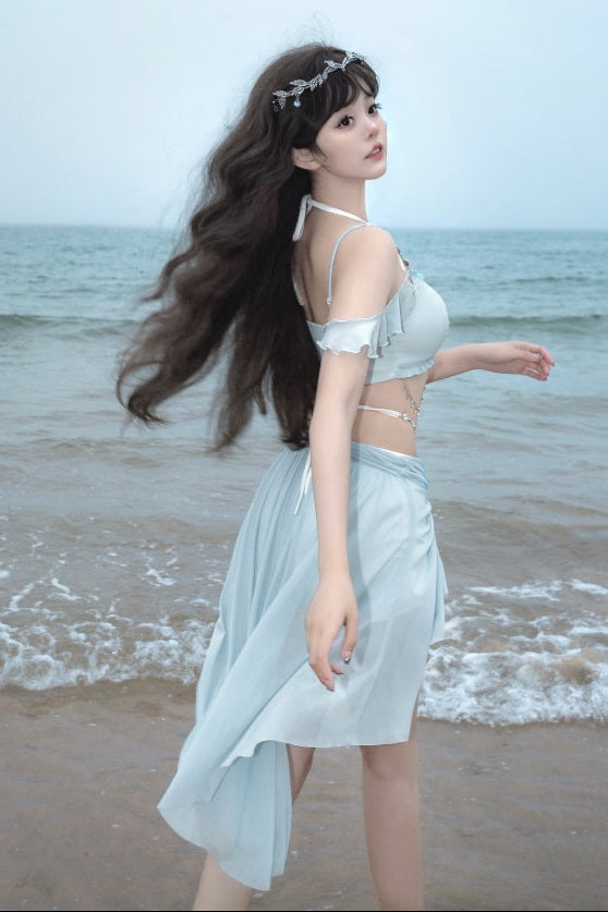 Light Blue Split Mermaid Swimsuit Set