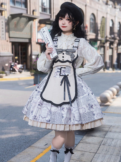 Retro Doll Apron Print Suspender Skirt Dress