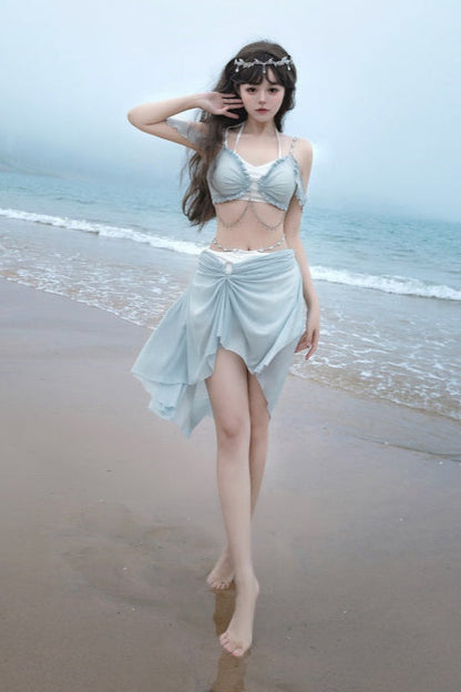 Light Blue Split Mermaid Swimsuit Set