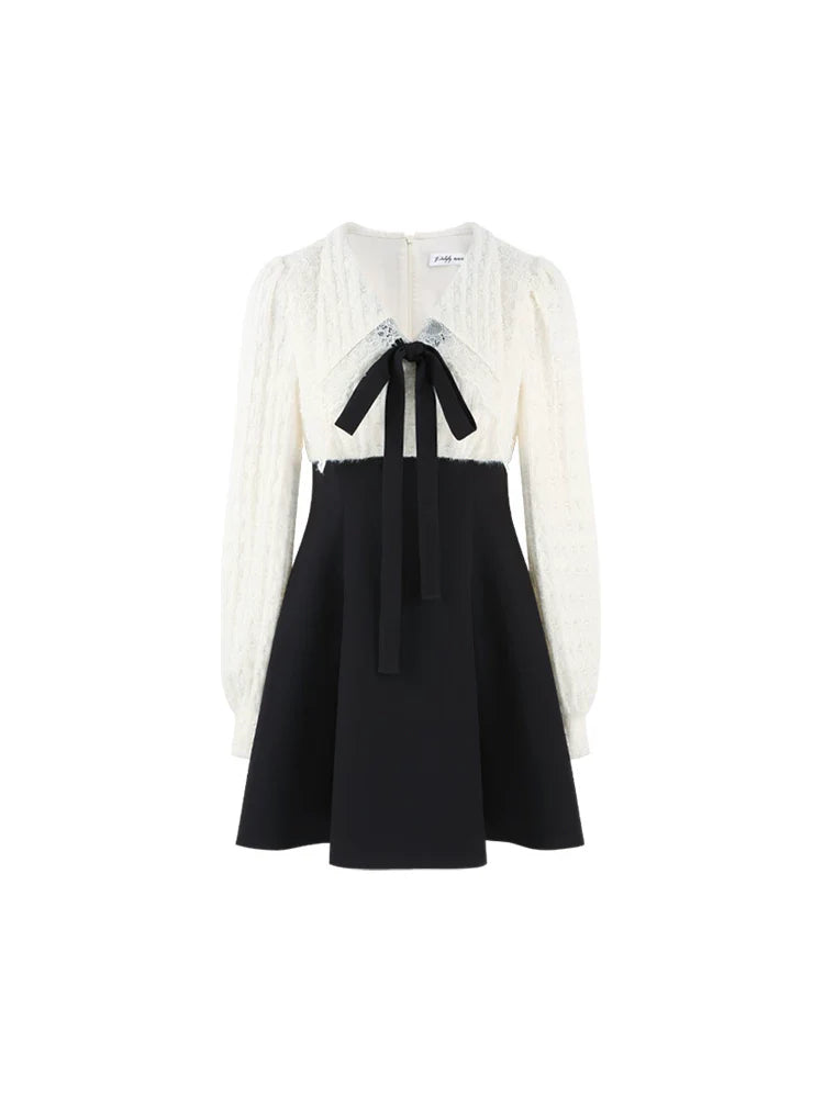 French Plush Patchwork Dress