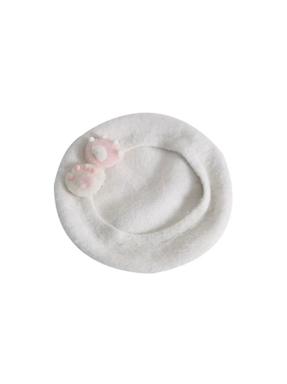 Paw Print Faux Fur Snow Beret