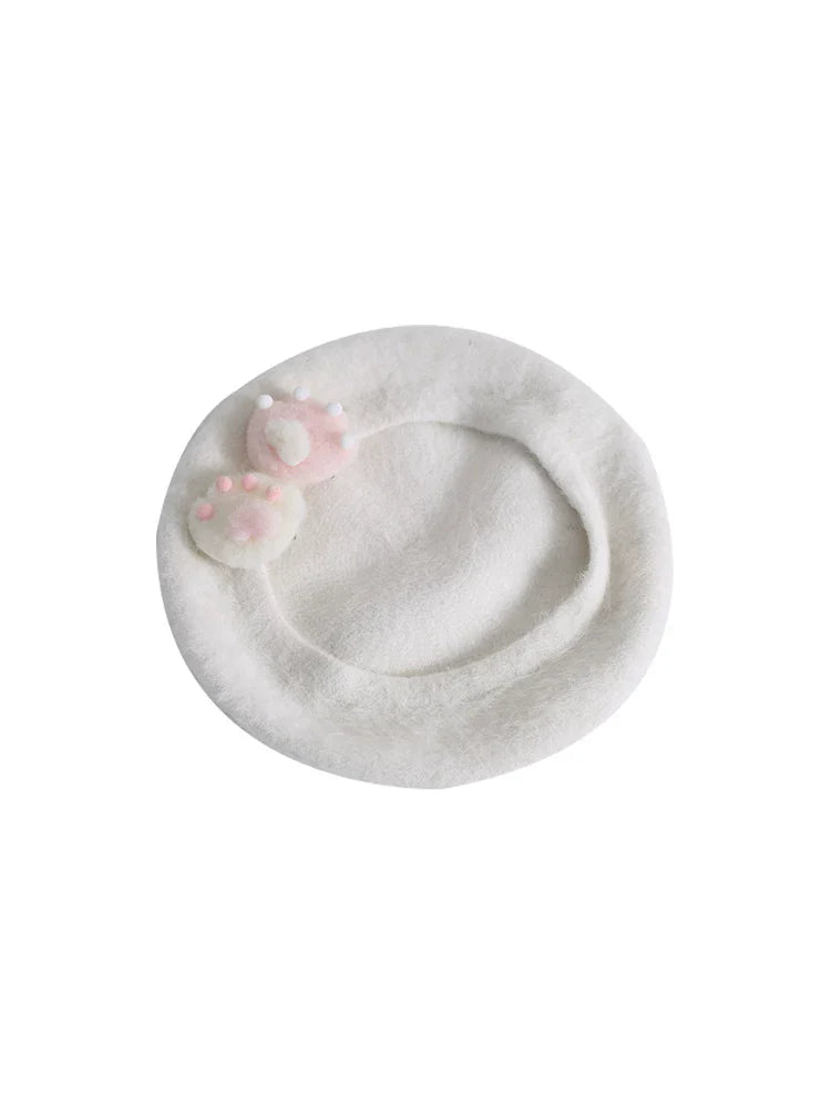Paw Print Faux Fur Snow Beret