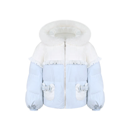 Teddy Down Jacket + Knit Top + Plaid Pants