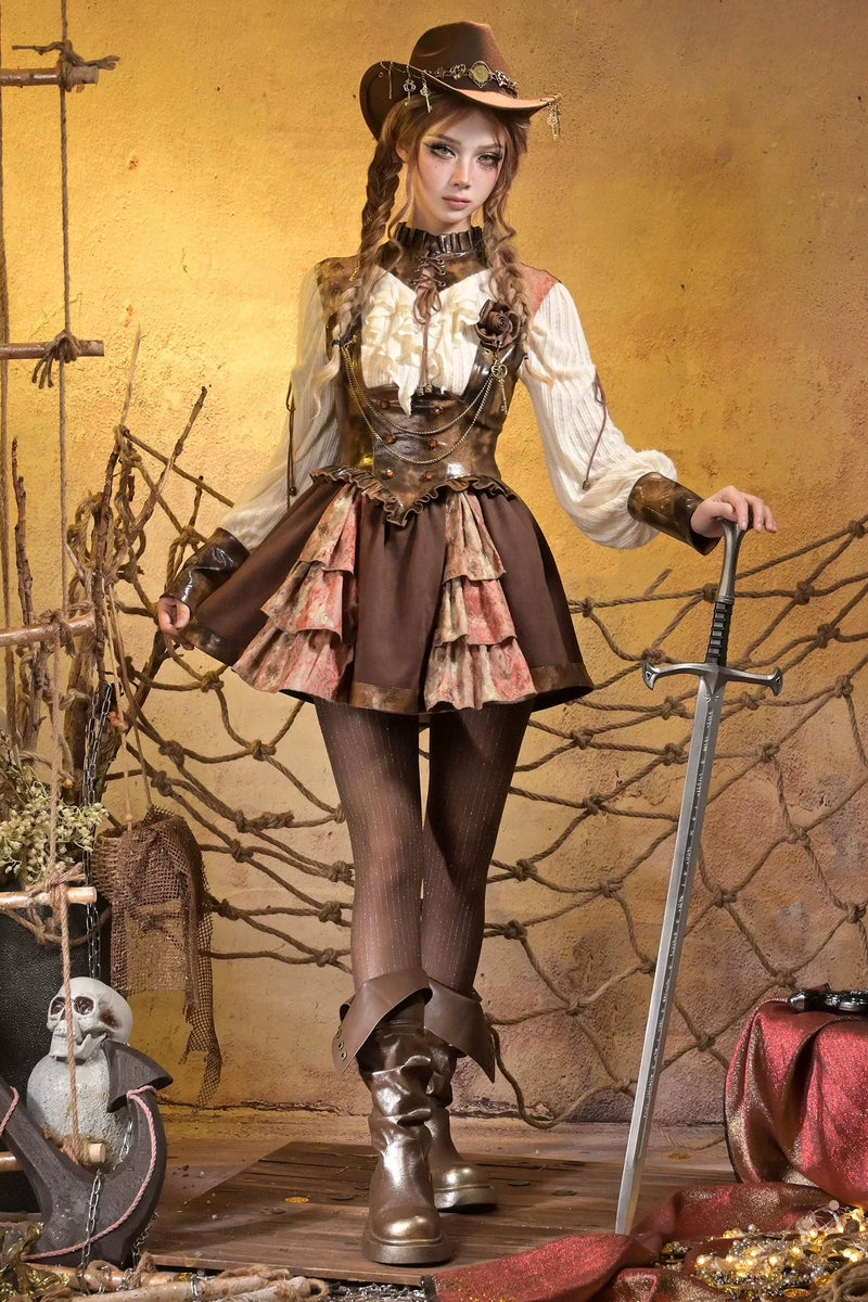 Steampunk Lace Patchwork Dress + Brooch