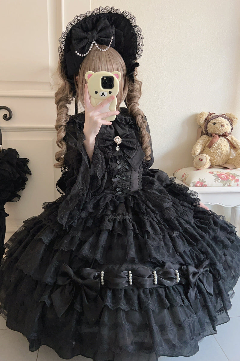 [pre-order] White Sugar Doll Princess Sleeve Suspender Dress Suit + Bonnet Hat