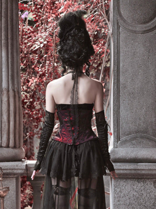 Duchess Gothic Velvet Long Tail Belt Suspender Tulle Dress Suit