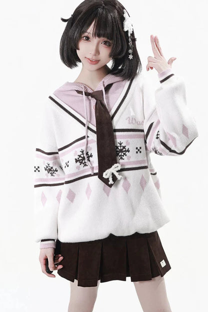 Fair Isle Hooded Top + Skirt + Tie