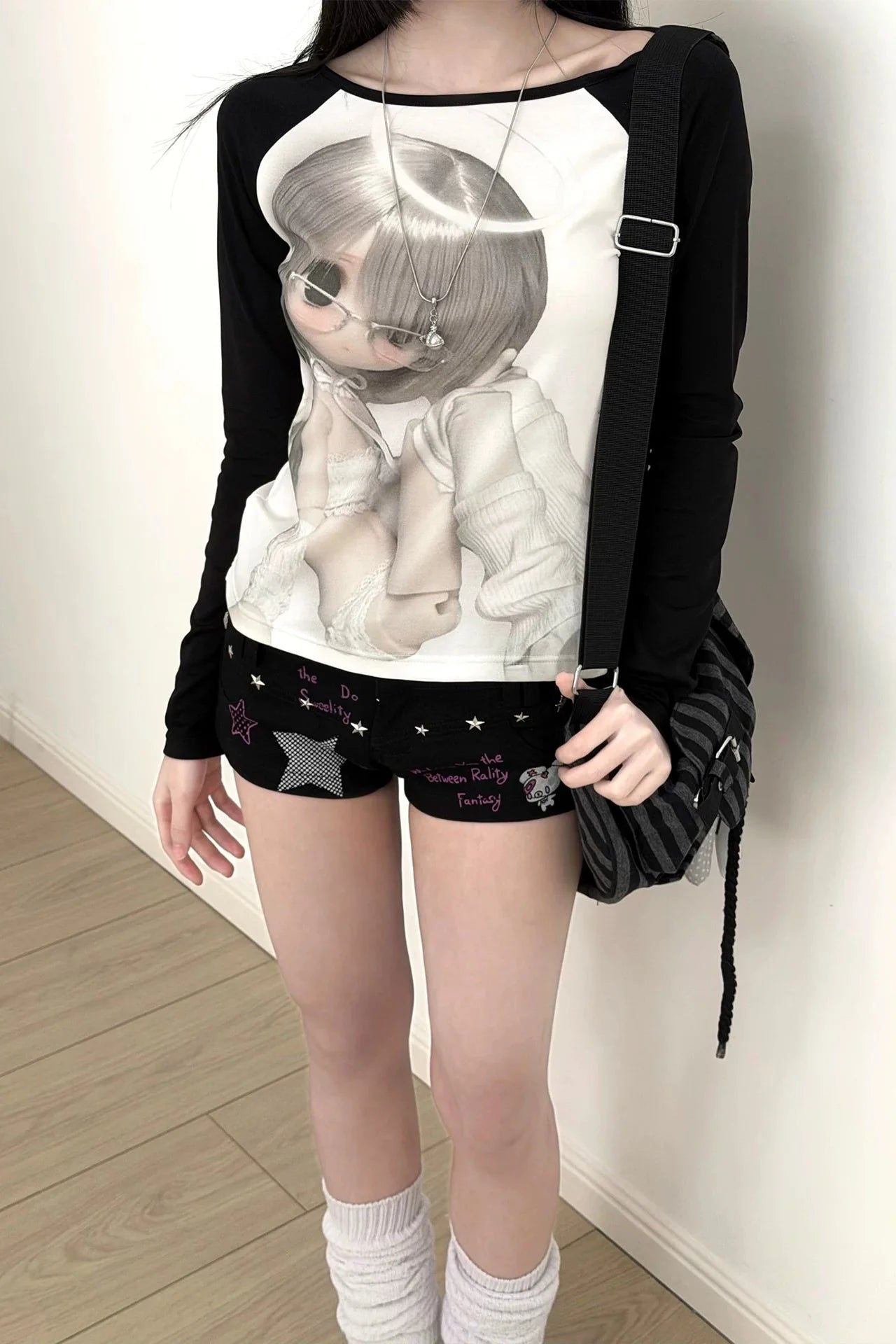 Black and White Raglan Top + Pleated Skirt