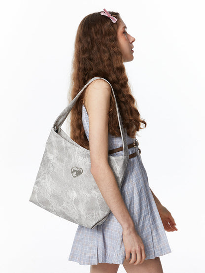 Sweet Cool Denim Print Soft Leather Shoulder Bag