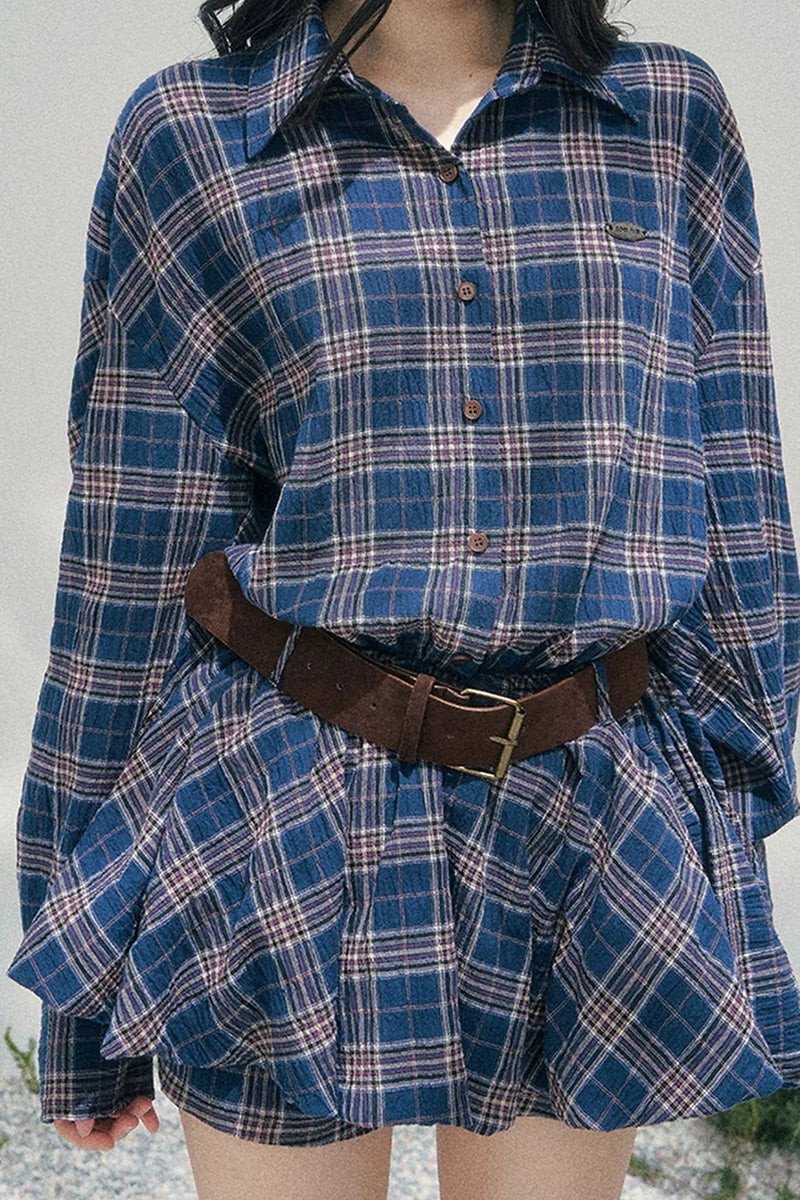 American Polo Collar Check Dress + Pants + Belt