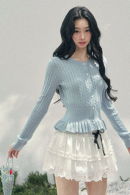 Pearl Crochet Ruffled Sweater