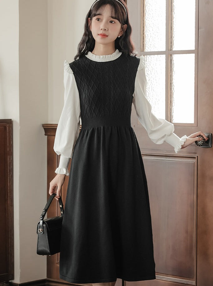 Retro Ruffle Collar French Dress