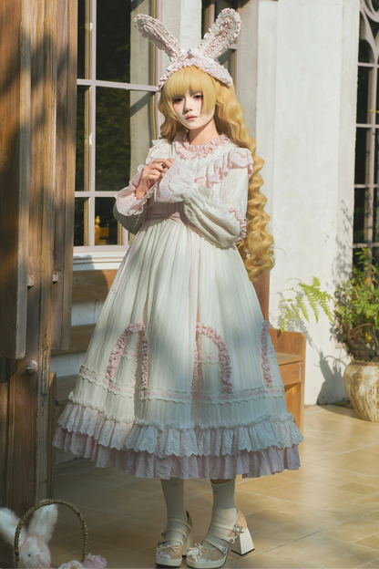 Rabbit Twin Pink Lolita Dress + Rabbit Headband