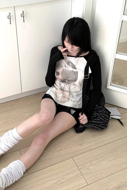 Black and White Raglan Top + Pleated Skirt