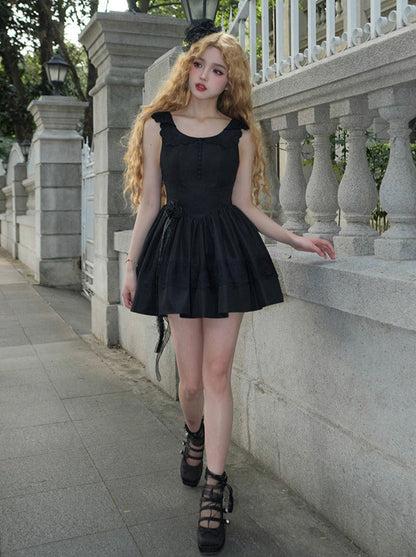 Night Traveler Classic Black Gothic Lace Jacket Dress + Ruffle White Blouse and Black Dress