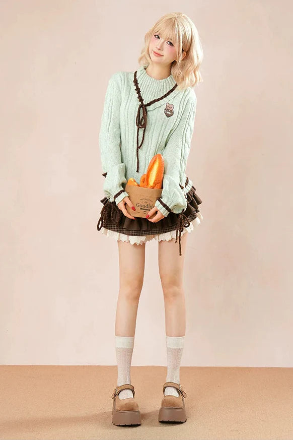 Mint Bear Knit Top + Tiered Skirt