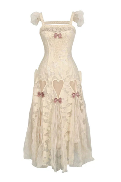 Cotton Love Heart Ribbon Cutout Lace Slip Dress