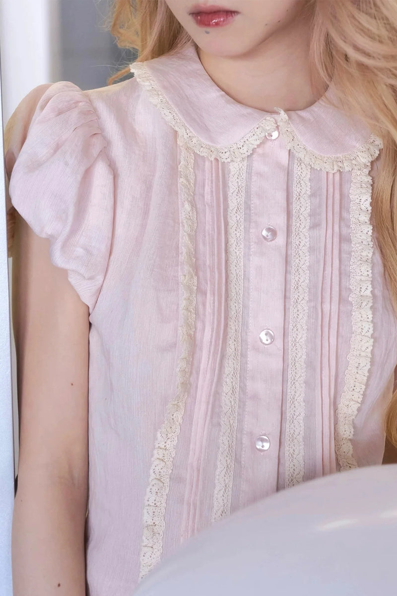 Peach Lace Doll Shirt + Tiered Skirt