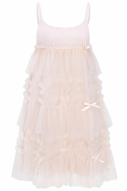 Pink Ruched Mesh Camisole Dress
